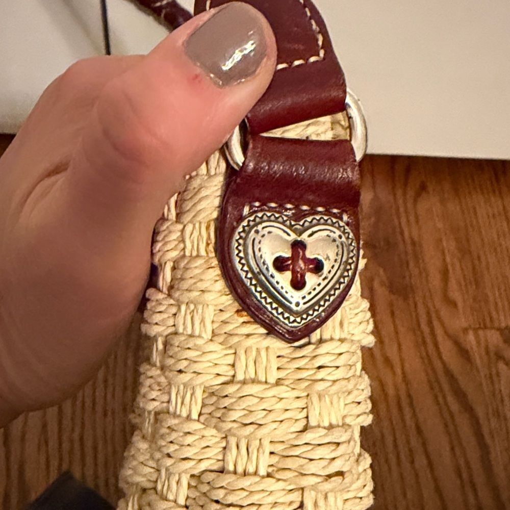 BRIGHTON Phyllis Natural Straw Red Leather Lined Shoulder Bag Braided Strap - Picture 4 of 7